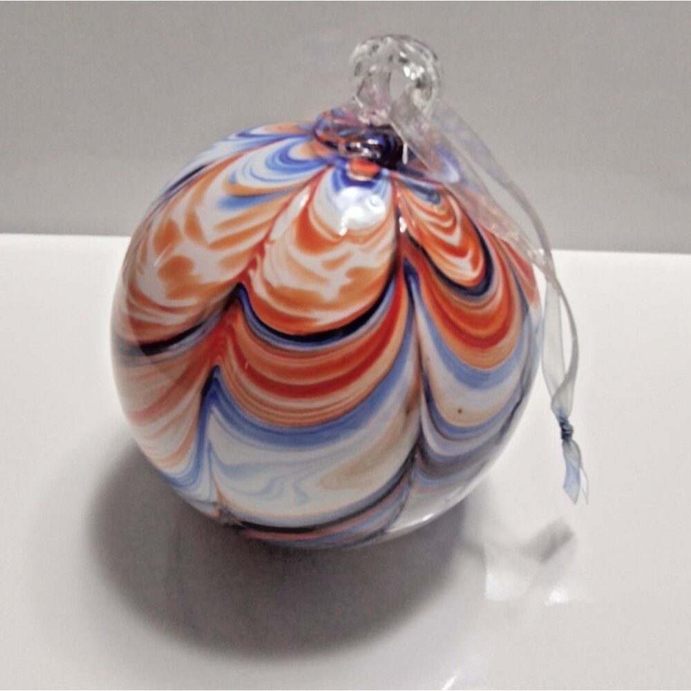 Vintage Hand Blown Murano Glass Hanging Ornament 5" x 4" Color Swirl